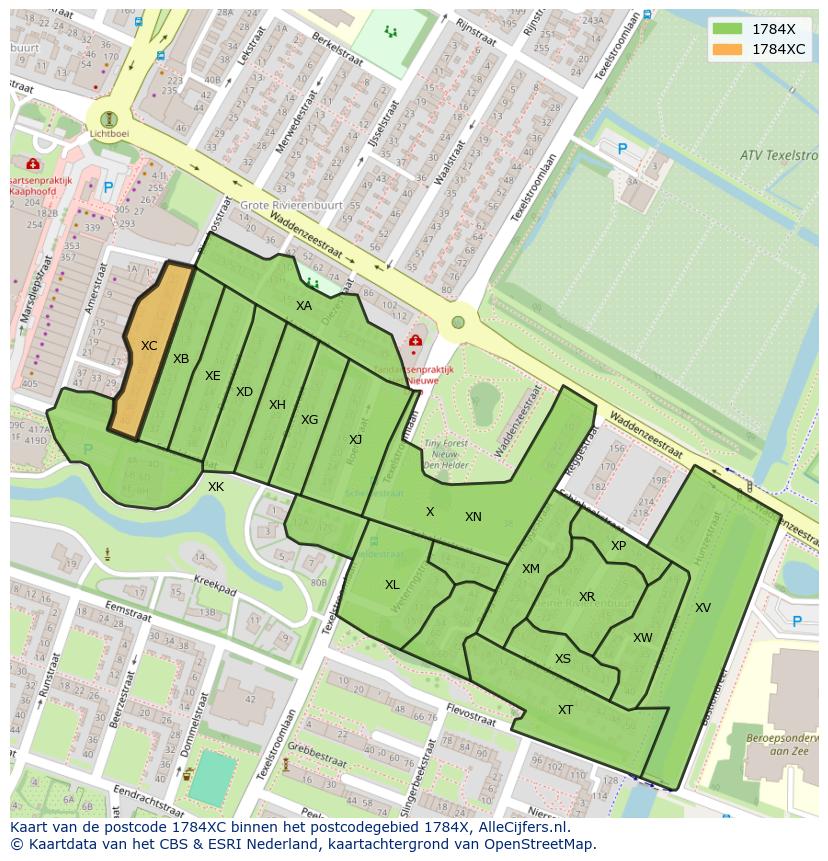 Afbeelding van het postcodegebied 1784 XC op de kaart.