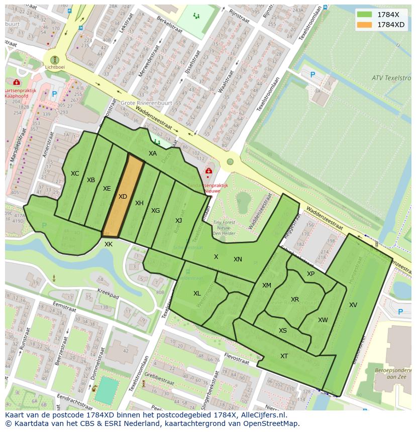 Afbeelding van het postcodegebied 1784 XD op de kaart.