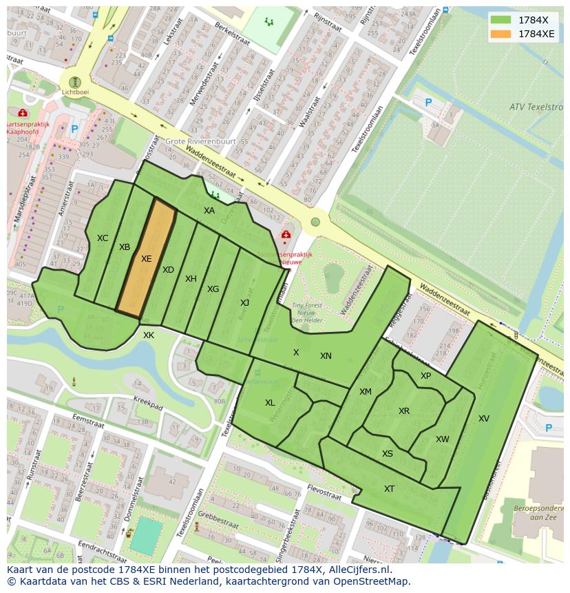 Afbeelding van het postcodegebied 1784 XE op de kaart.