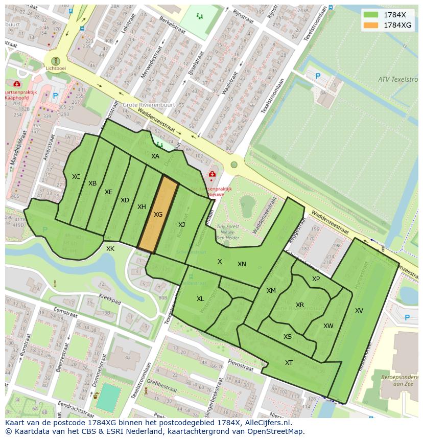 Afbeelding van het postcodegebied 1784 XG op de kaart.