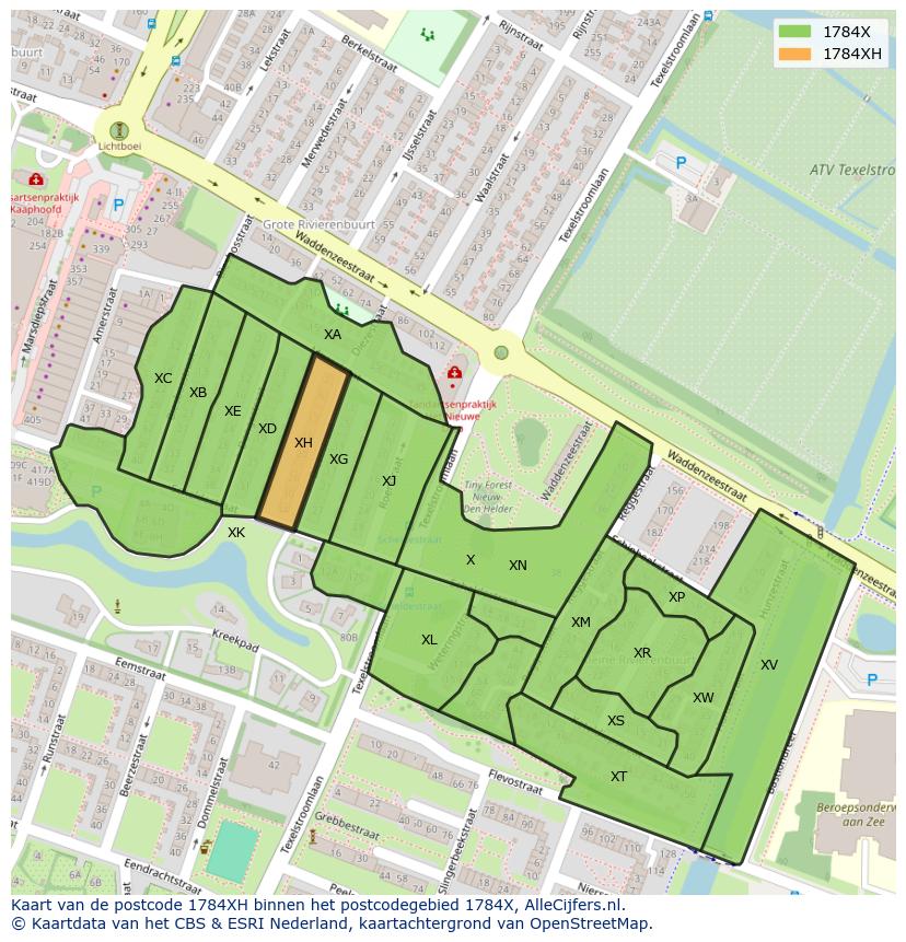 Afbeelding van het postcodegebied 1784 XH op de kaart.