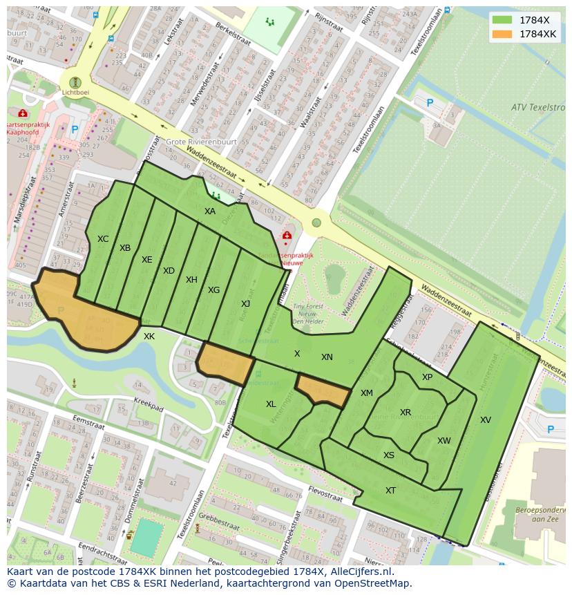 Afbeelding van het postcodegebied 1784 XK op de kaart.