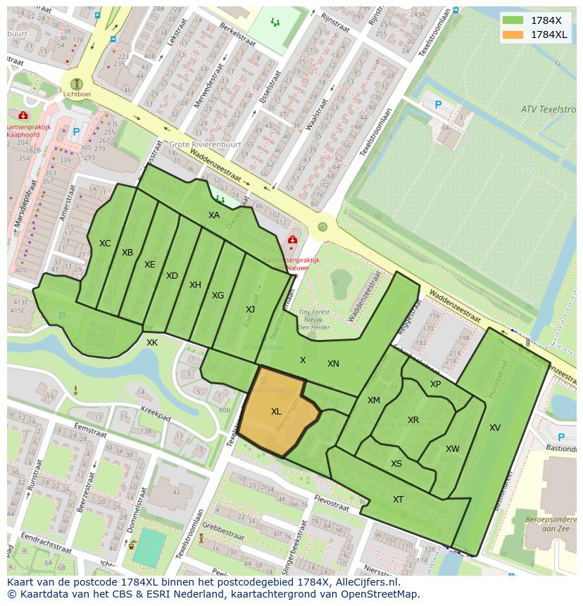 Afbeelding van het postcodegebied 1784 XL op de kaart.