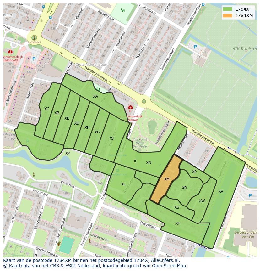 Afbeelding van het postcodegebied 1784 XM op de kaart.