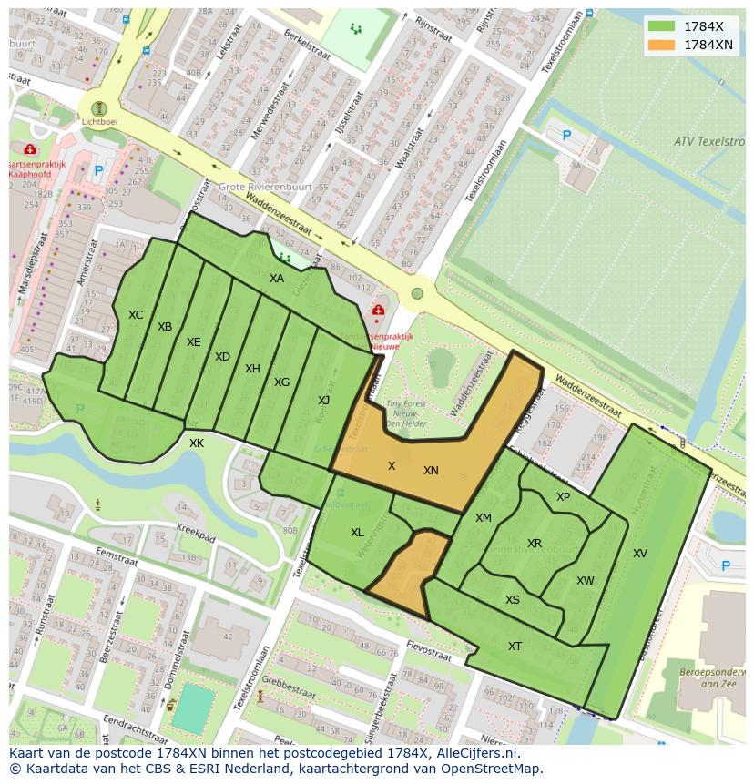 Afbeelding van het postcodegebied 1784 XN op de kaart.