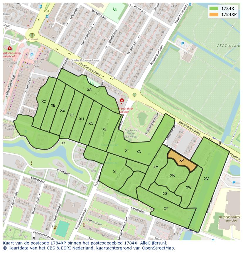 Afbeelding van het postcodegebied 1784 XP op de kaart.