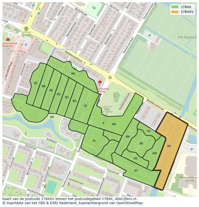 Afbeelding van het postcodegebied 1784 XV op de kaart.