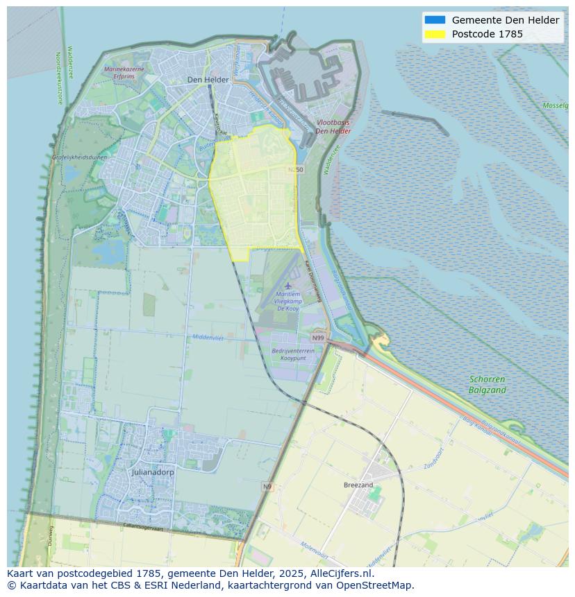 Afbeelding van het postcodegebied 1785 op de kaart.