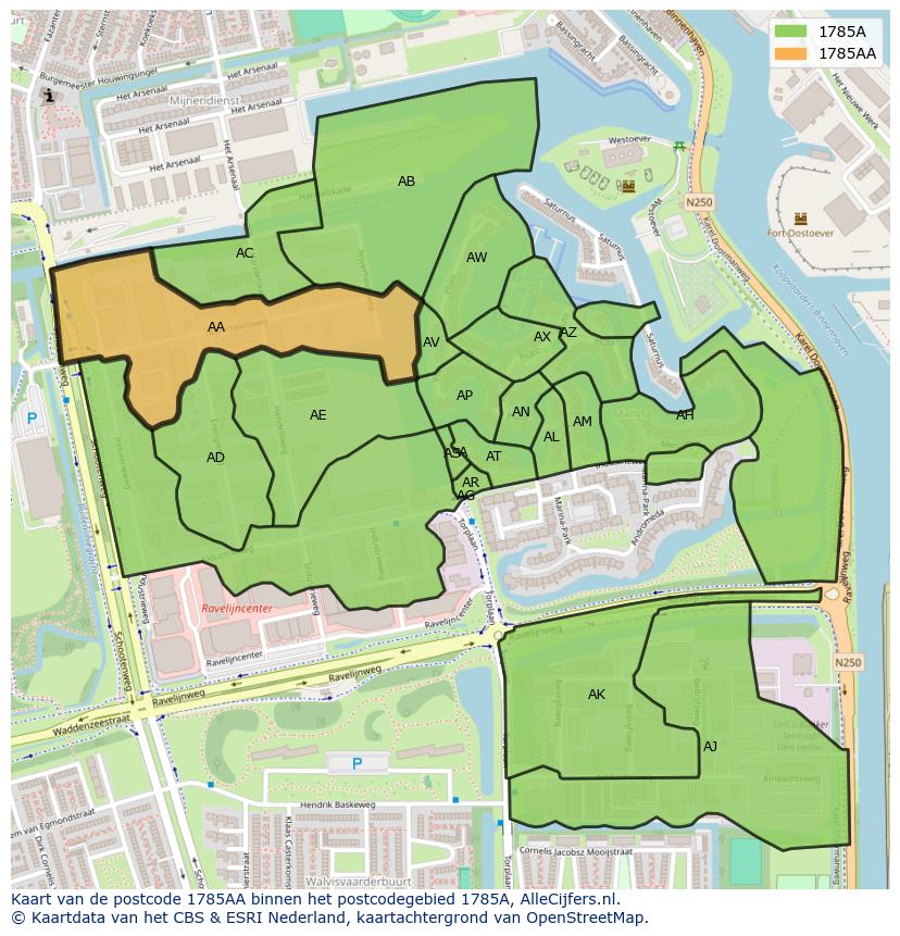 Afbeelding van het postcodegebied 1785 AA op de kaart.