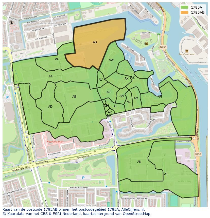 Afbeelding van het postcodegebied 1785 AB op de kaart.
