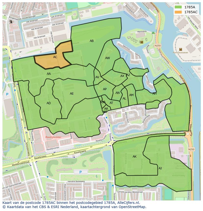 Afbeelding van het postcodegebied 1785 AC op de kaart.