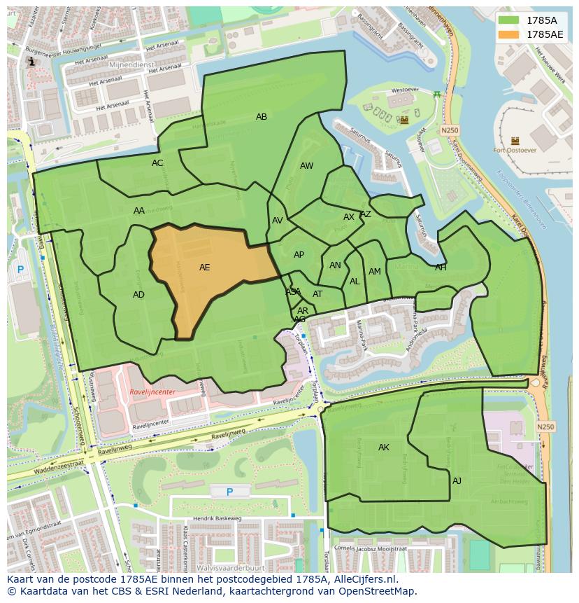 Afbeelding van het postcodegebied 1785 AE op de kaart.