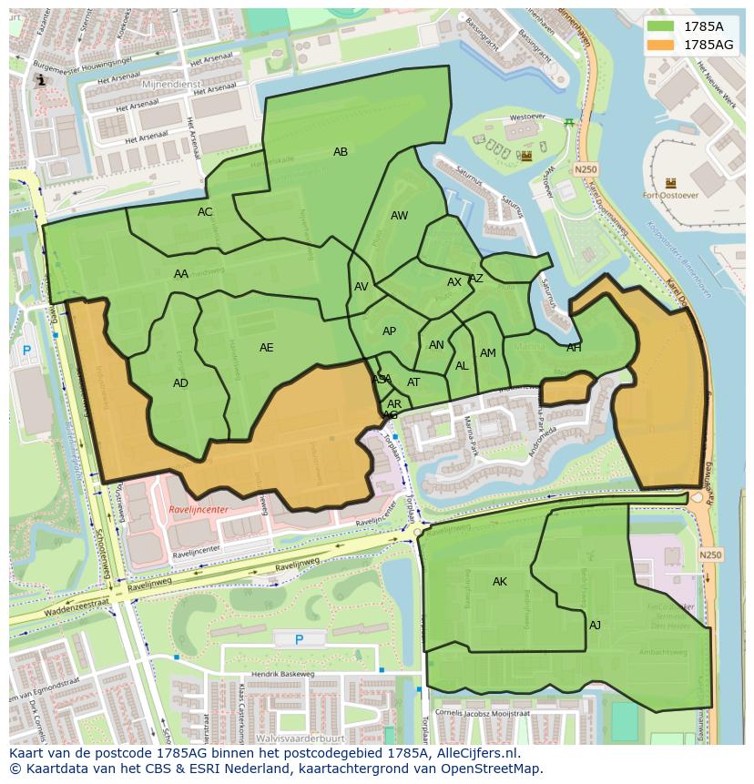 Afbeelding van het postcodegebied 1785 AG op de kaart.