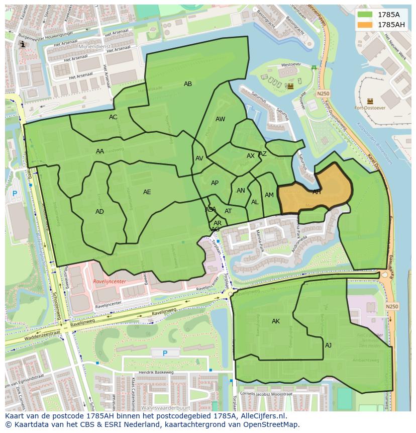Afbeelding van het postcodegebied 1785 AH op de kaart.