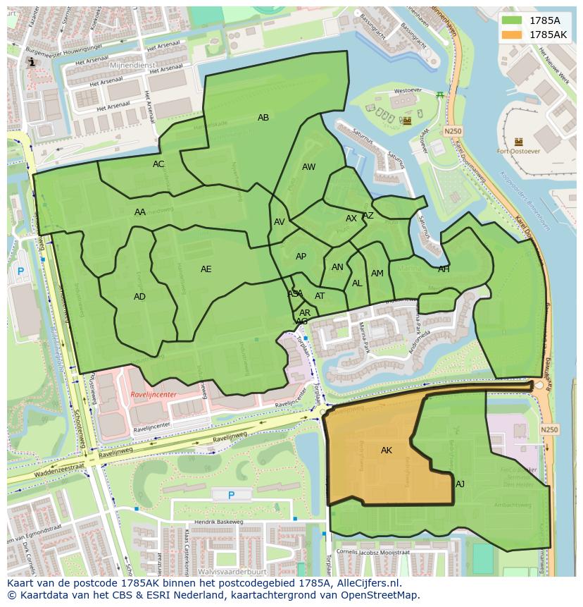 Afbeelding van het postcodegebied 1785 AK op de kaart.