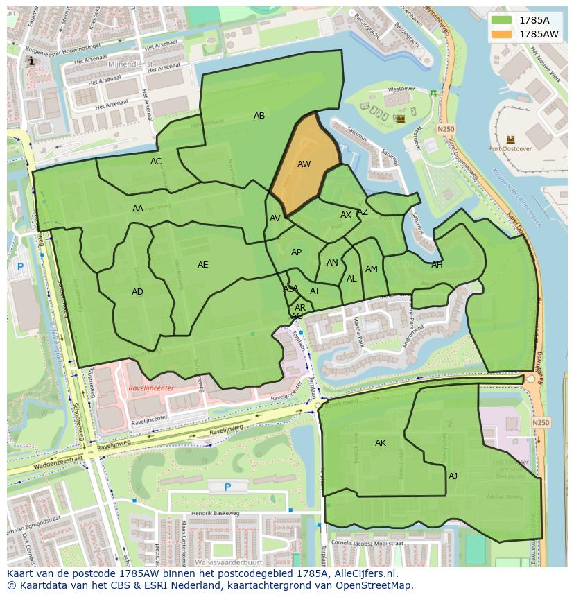 Afbeelding van het postcodegebied 1785 AW op de kaart.