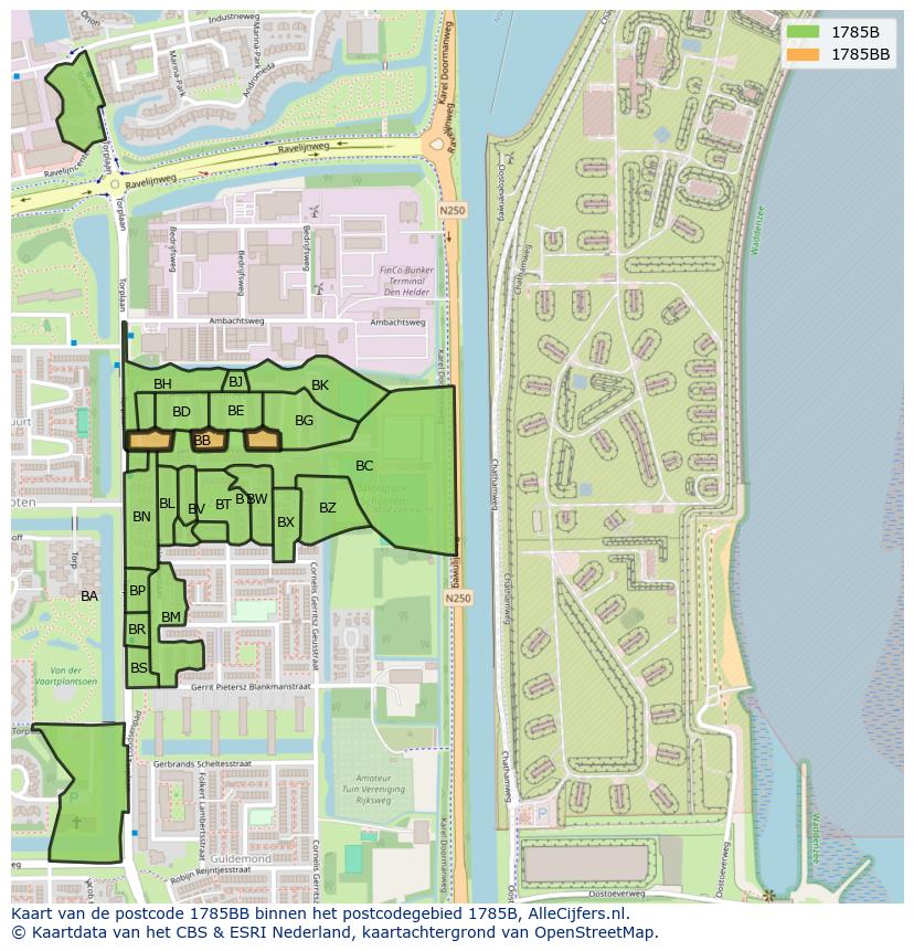 Afbeelding van het postcodegebied 1785 BB op de kaart.