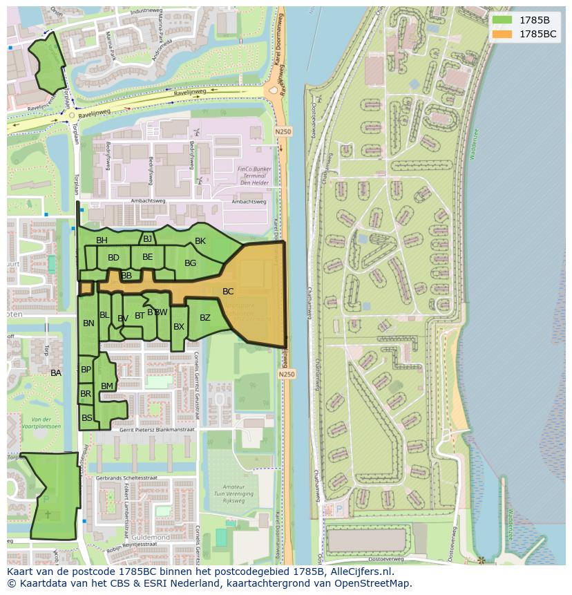 Afbeelding van het postcodegebied 1785 BC op de kaart.