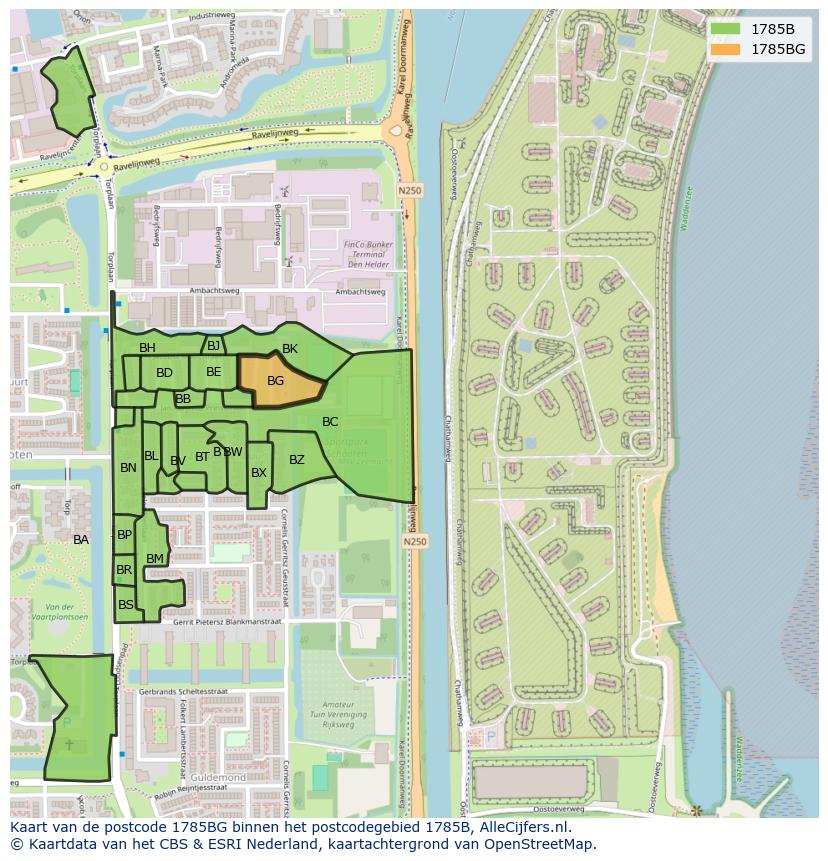 Afbeelding van het postcodegebied 1785 BG op de kaart.