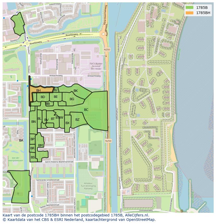Afbeelding van het postcodegebied 1785 BH op de kaart.
