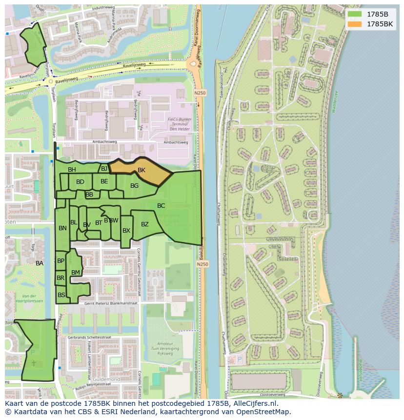 Afbeelding van het postcodegebied 1785 BK op de kaart.