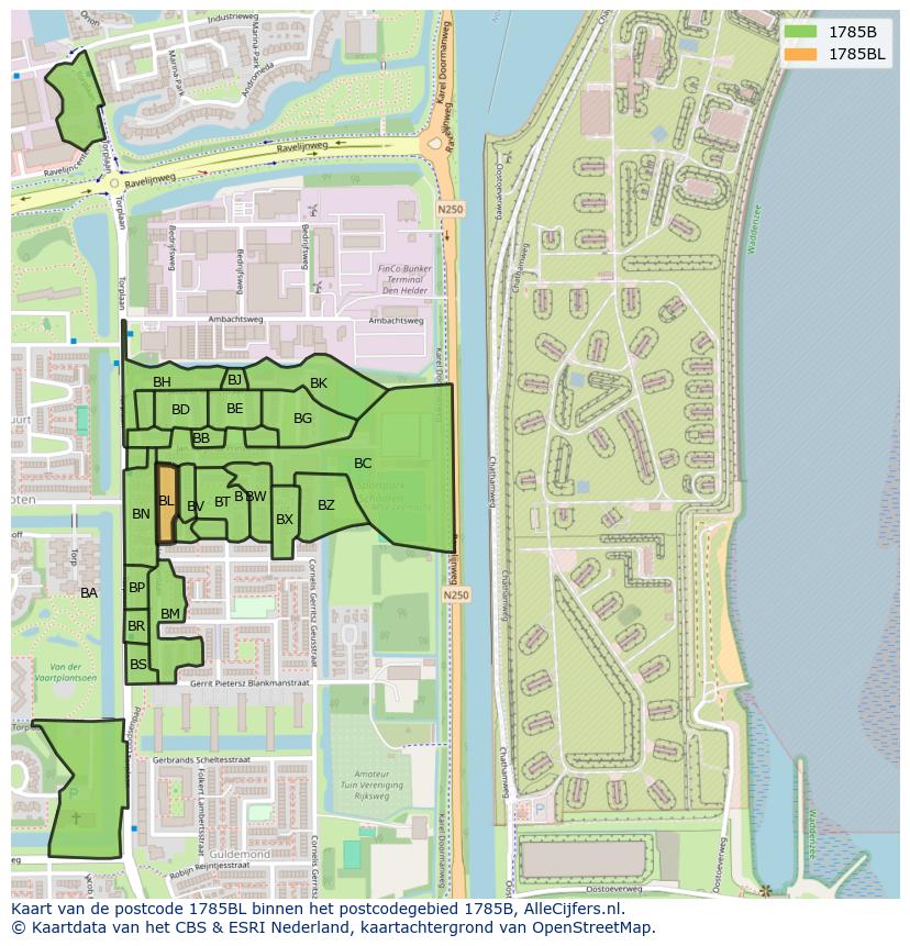 Afbeelding van het postcodegebied 1785 BL op de kaart.
