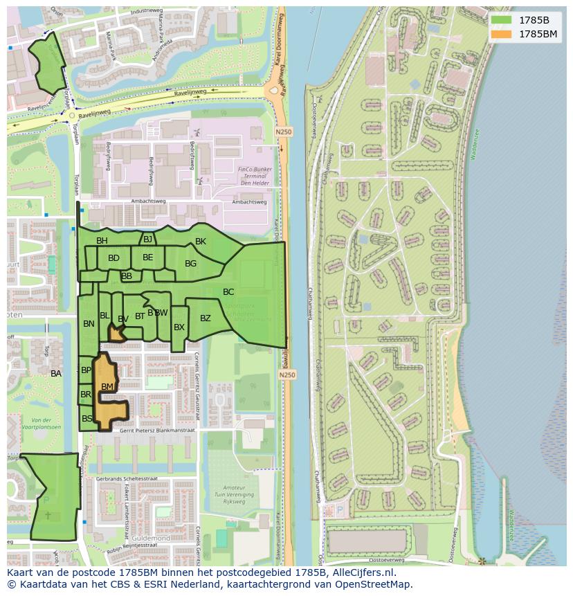 Afbeelding van het postcodegebied 1785 BM op de kaart.