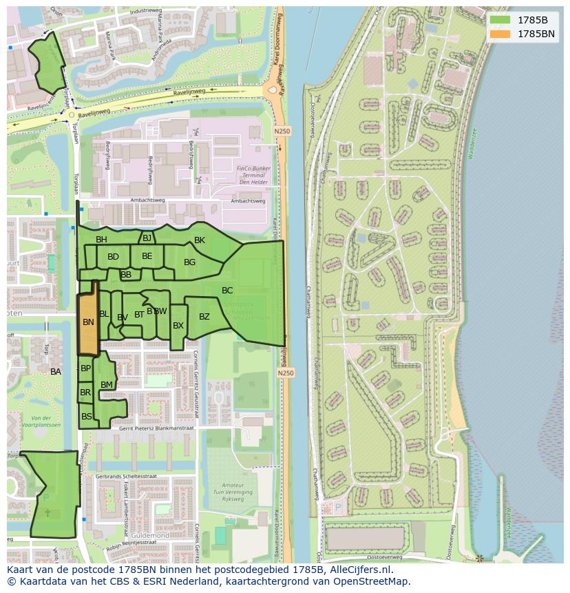 Afbeelding van het postcodegebied 1785 BN op de kaart.