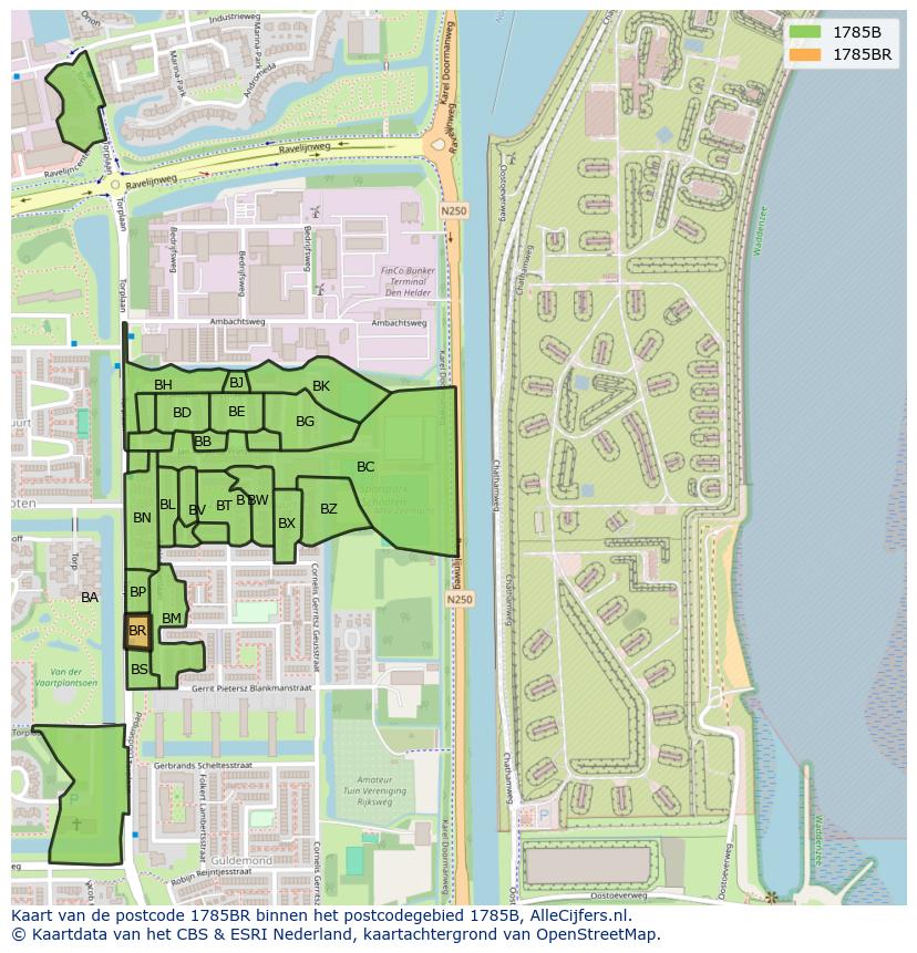 Afbeelding van het postcodegebied 1785 BR op de kaart.