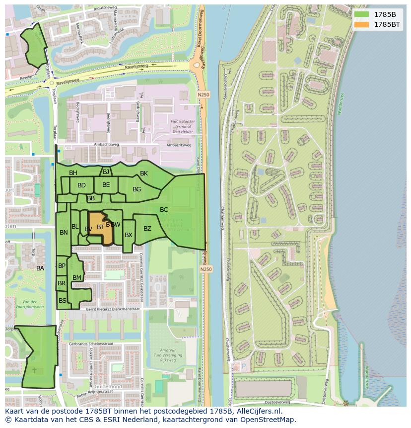 Afbeelding van het postcodegebied 1785 BT op de kaart.