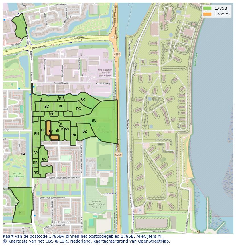 Afbeelding van het postcodegebied 1785 BV op de kaart.