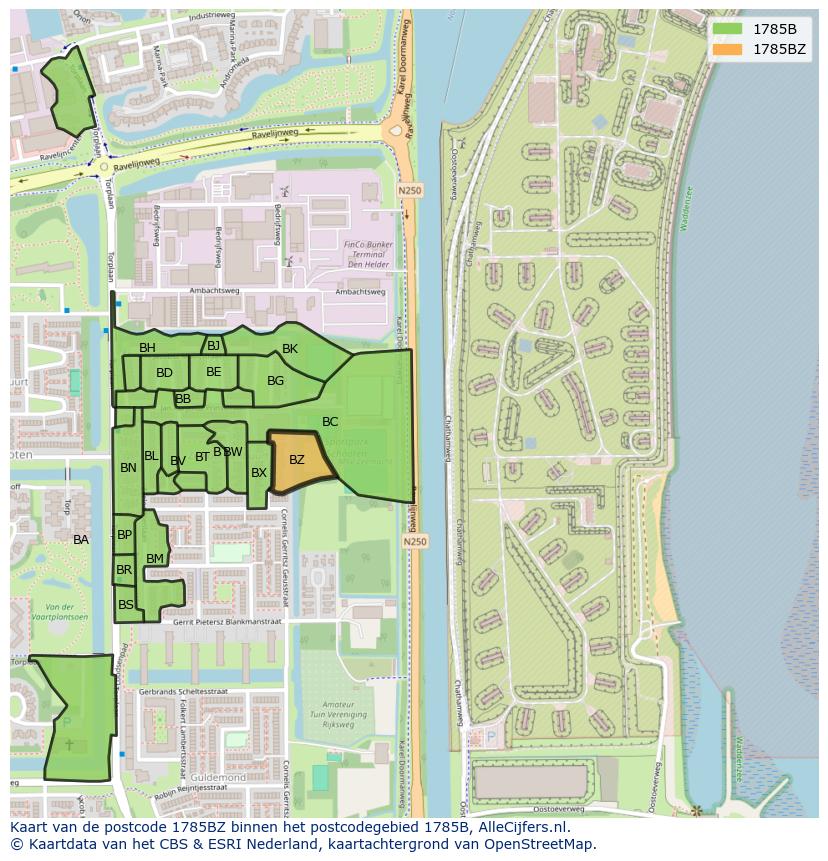 Afbeelding van het postcodegebied 1785 BZ op de kaart.