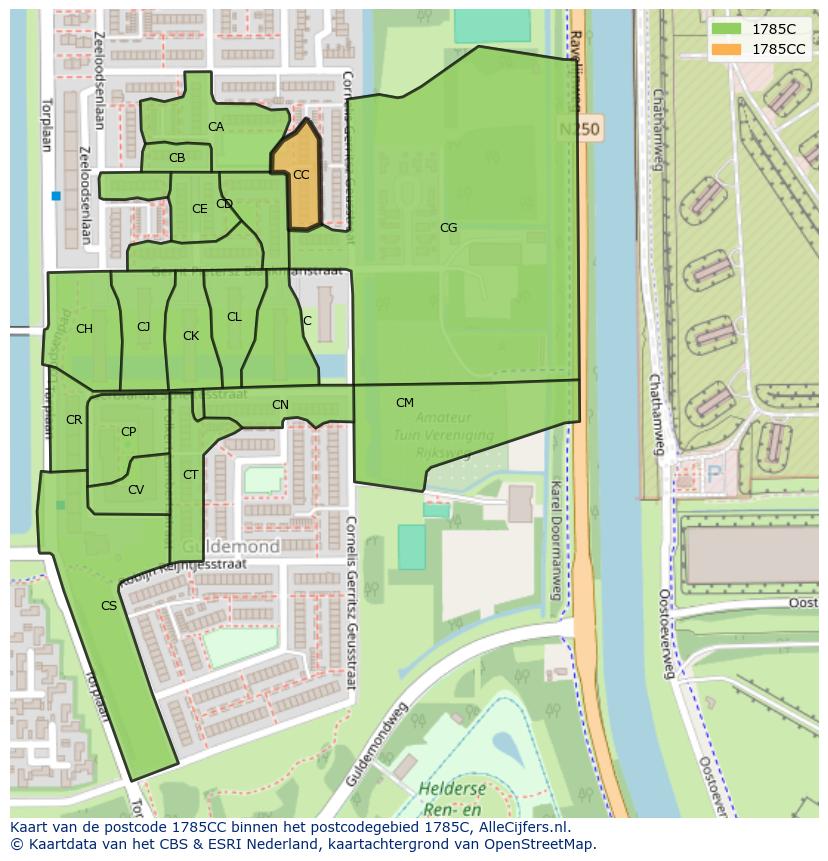 Afbeelding van het postcodegebied 1785 CC op de kaart.