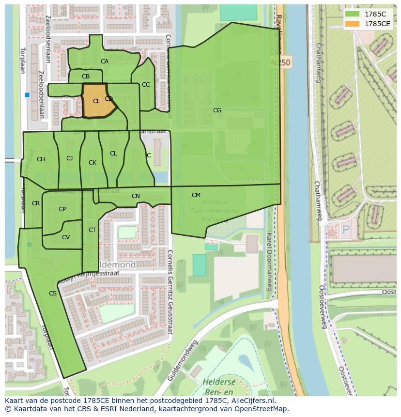 Afbeelding van het postcodegebied 1785 CE op de kaart.