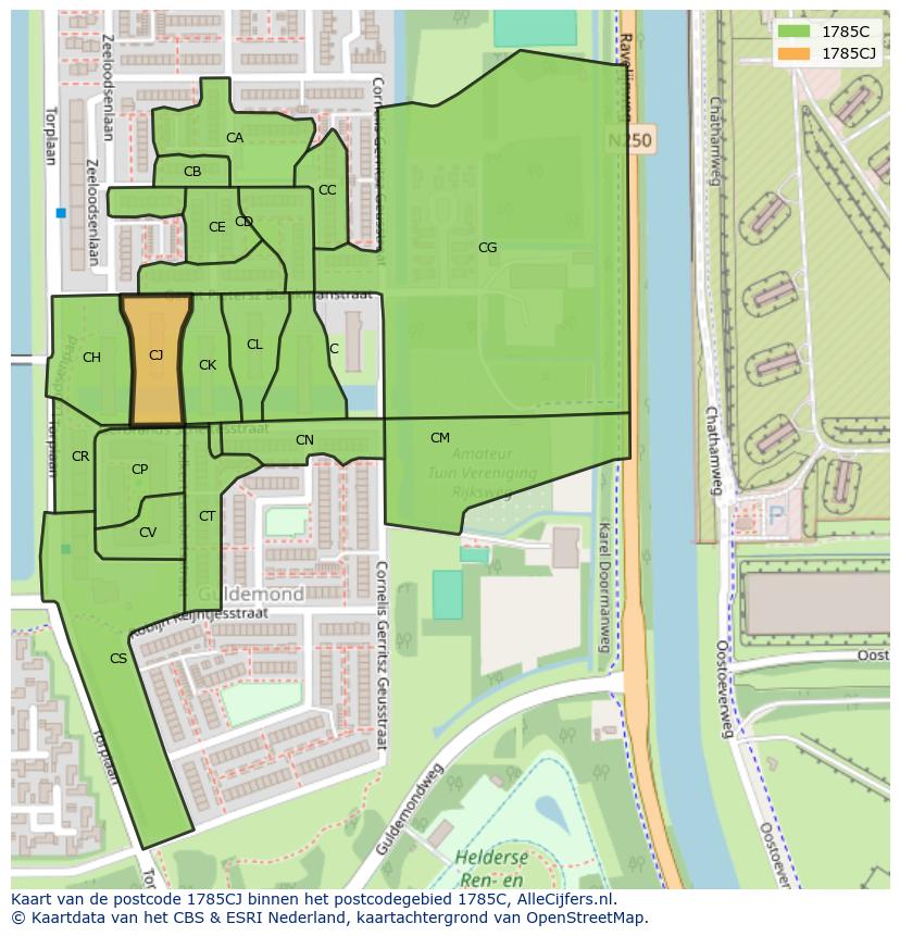 Afbeelding van het postcodegebied 1785 CJ op de kaart.