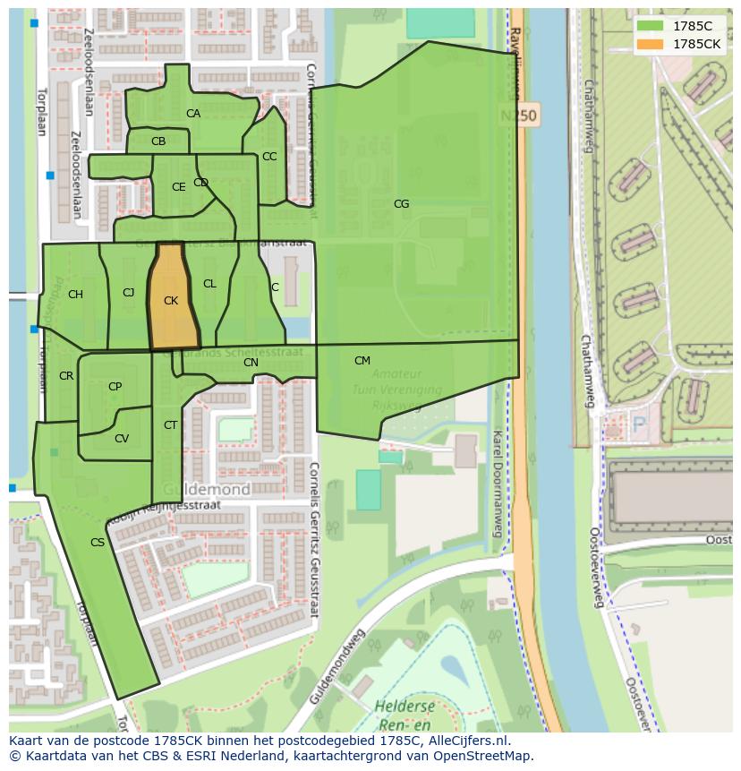 Afbeelding van het postcodegebied 1785 CK op de kaart.