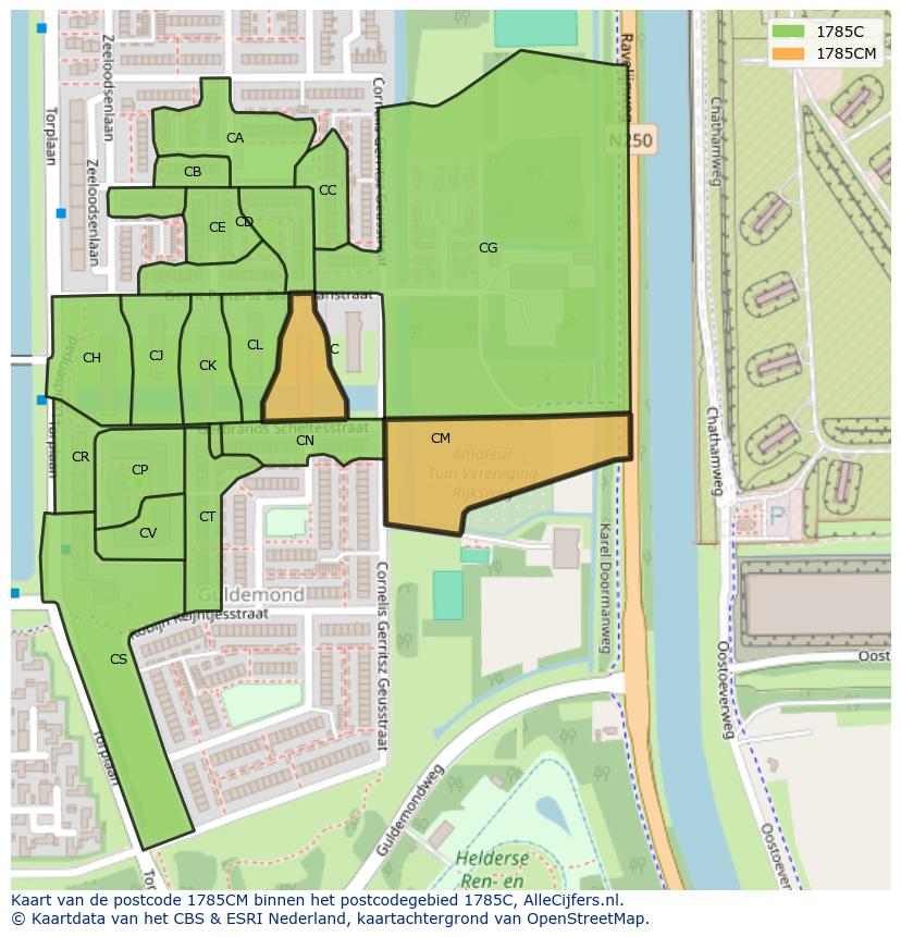 Afbeelding van het postcodegebied 1785 CM op de kaart.