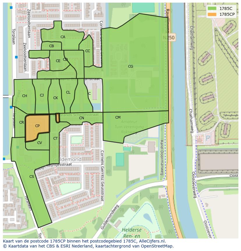 Afbeelding van het postcodegebied 1785 CP op de kaart.