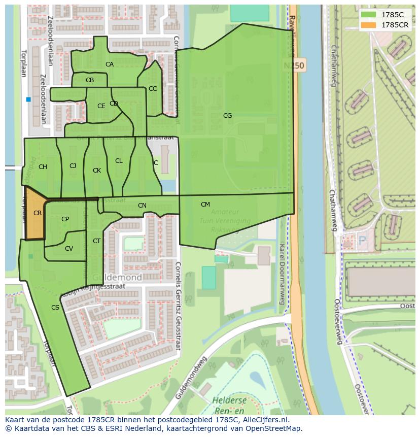Afbeelding van het postcodegebied 1785 CR op de kaart.