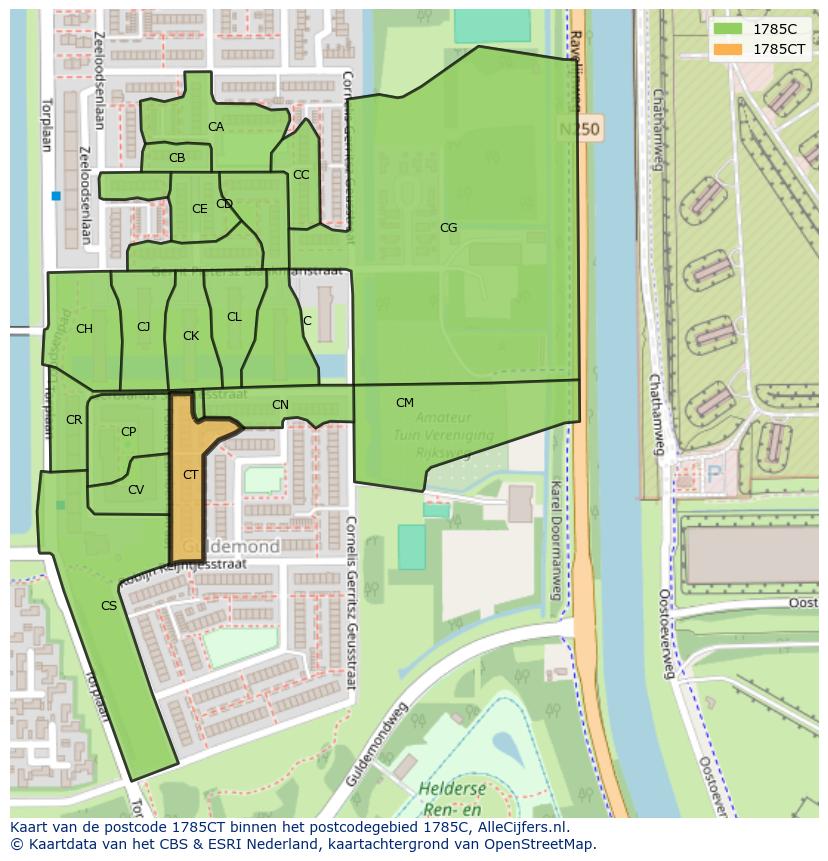 Afbeelding van het postcodegebied 1785 CT op de kaart.