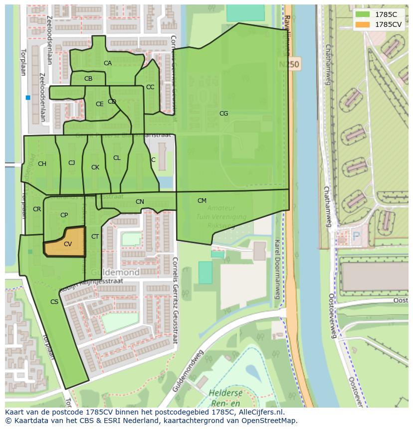 Afbeelding van het postcodegebied 1785 CV op de kaart.