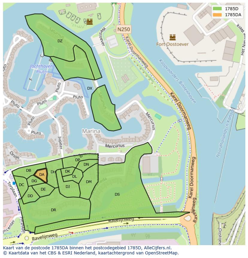 Afbeelding van het postcodegebied 1785 DA op de kaart.