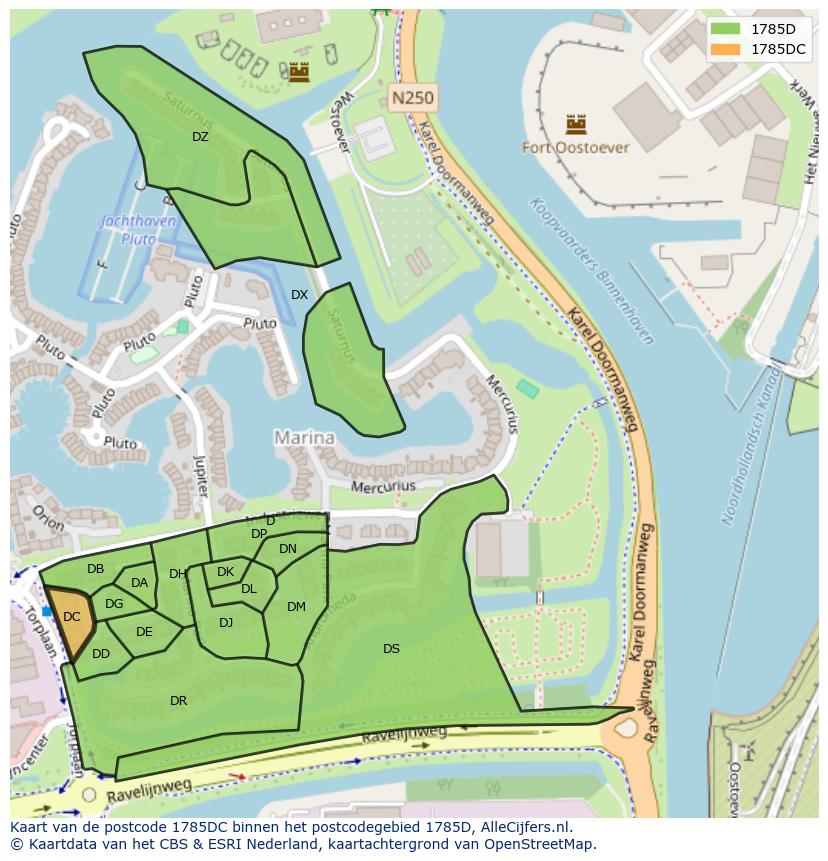 Afbeelding van het postcodegebied 1785 DC op de kaart.