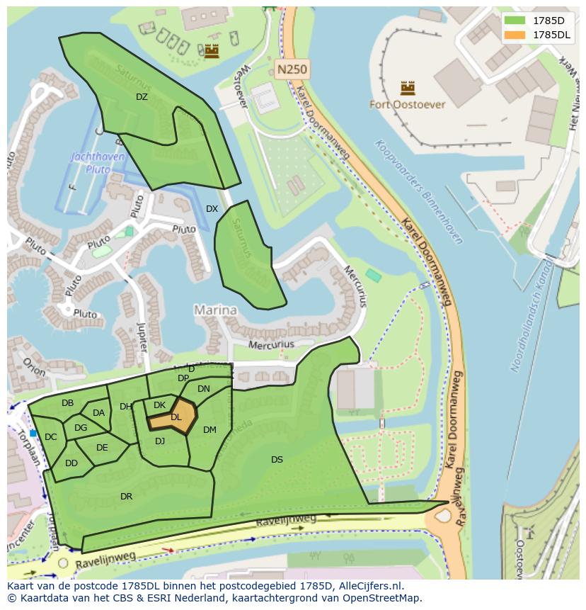 Afbeelding van het postcodegebied 1785 DL op de kaart.