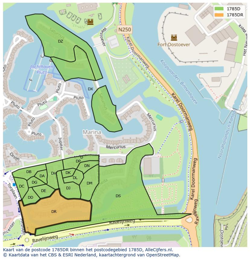Afbeelding van het postcodegebied 1785 DR op de kaart.