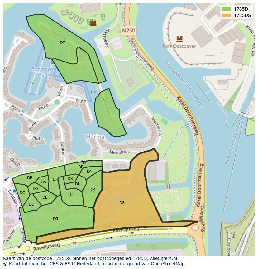 Afbeelding van het postcodegebied 1785 DS op de kaart.