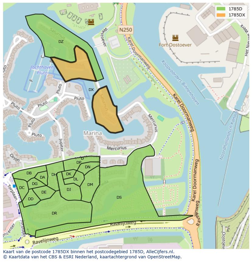 Afbeelding van het postcodegebied 1785 DX op de kaart.
