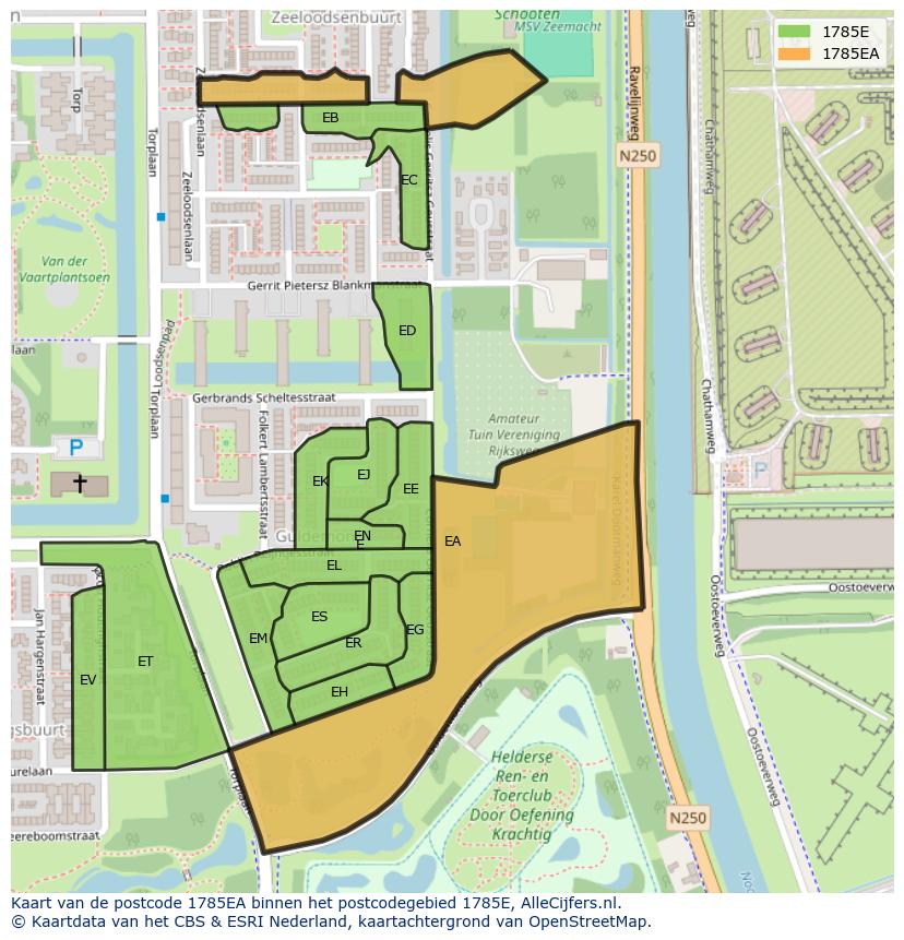 Afbeelding van het postcodegebied 1785 EA op de kaart.