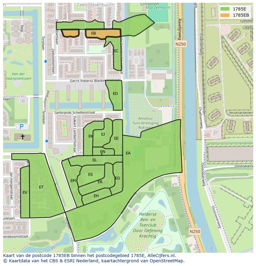 Afbeelding van het postcodegebied 1785 EB op de kaart.
