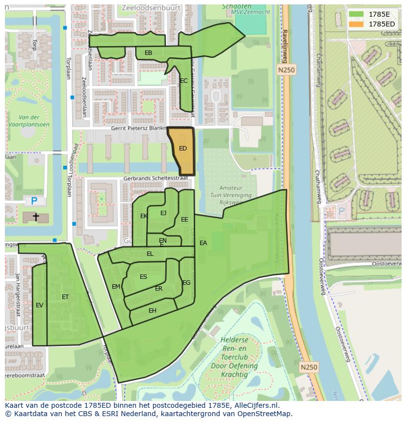 Afbeelding van het postcodegebied 1785 ED op de kaart.